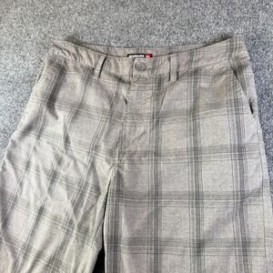 Quiksilver Chino Shorts‎ Mens 36x11 Brown Gray Windowpane Check Logo Flat Front